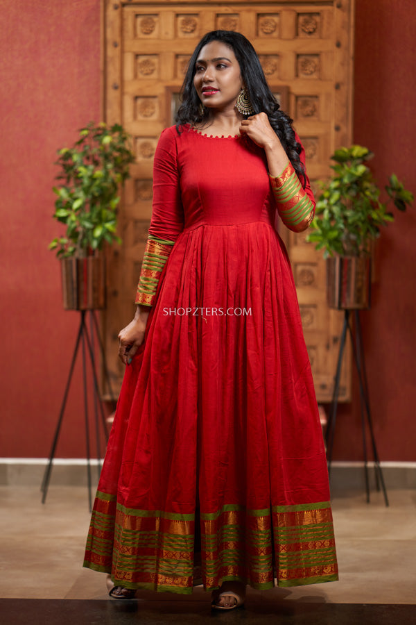 Buy Red Narayanpet Cotton Dress – Shopzters